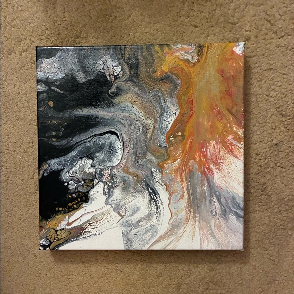 Abstract Canvas Art in Black and Gold 12”x12”